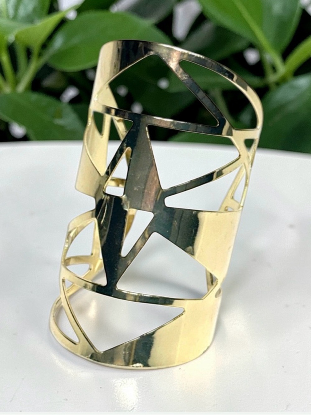 4.5" Gold Tone Geometric Cutout Statement Cuff Bracelet Wide Architectural Cage